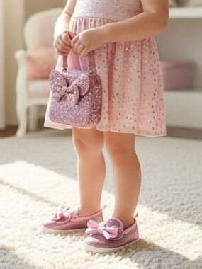 Disney Pink Glitter Bow Baby & Walker Shoes